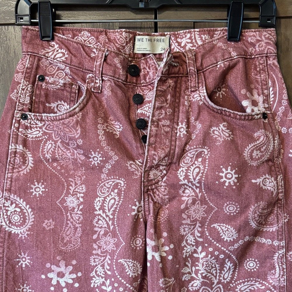 We The Free Women's High Rise Pink Paisley Barrel Jeans